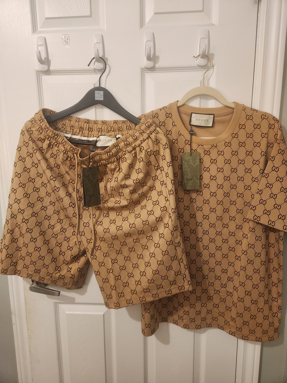 Gucci Men’s Beige GG Logo T-Shirt and Shorts Set
